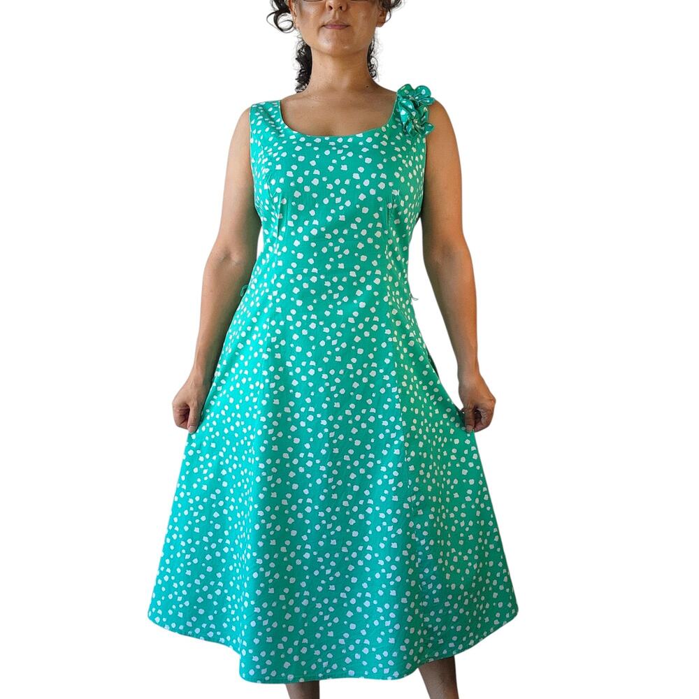Vintage 90s does 50s Green Polka Dot Midi Dress Size 8 by Robbie Bee